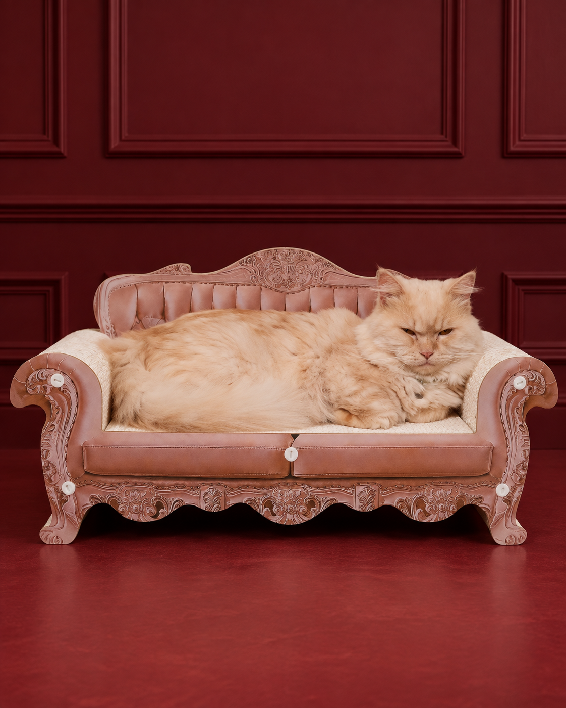Salon Rose Sofa in a warm interior with a cat